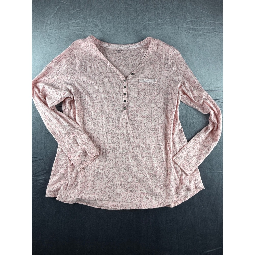 RuffHewn Pink Paisley Henley Pajama Top Long Sleeve Crochet Trim XL